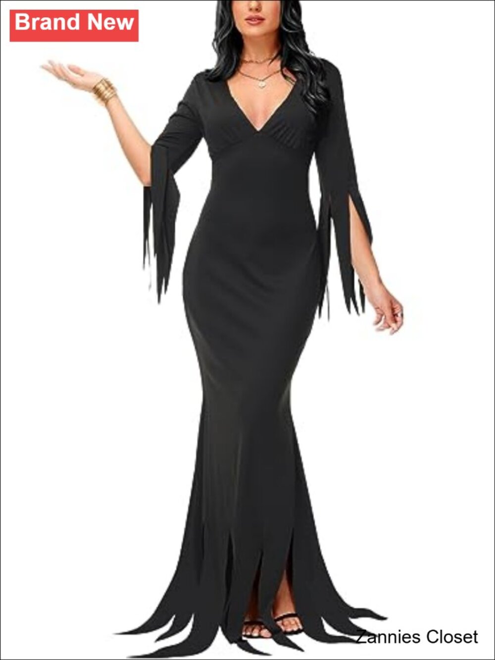 ✨ Halloween Womens V-Neck Bodycon Maxi Dress Long Sleeve Gothic Costume